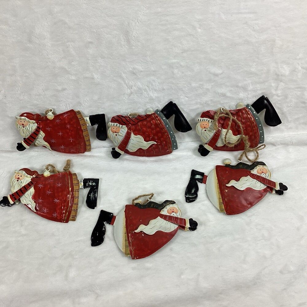 Santa Claus Pressed Metal Folk Art Style Christmas Ornaments Three Designs Lot 6